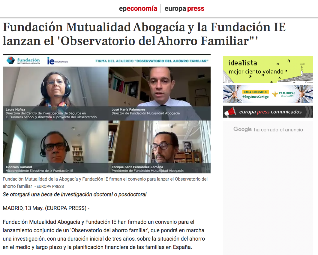 Fundacion Mutualidad Abogacia y la Fundación IE lanzan el 'Observatorio del Ahorro Familiar